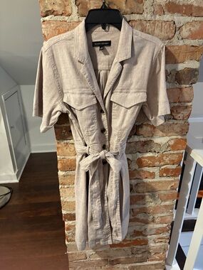 Banana Republic Linen-Blend Short Sleeve Midi Shirt Dress - Light Beige